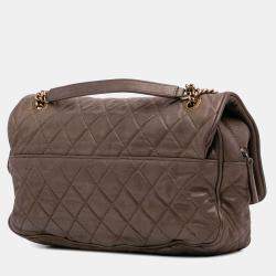 Pre Owned Chanel Brown Large Quilted Iridescent Calfskin Shiva Flap