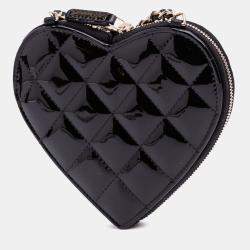 Pre Owned Chanel Black Quilted Patent Calfskin CC Heart Clutch With Chain