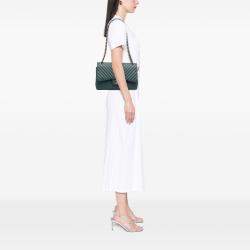 Pre Owned Chanel Green Jumbo Classic Chevron Lambskin Double Flap