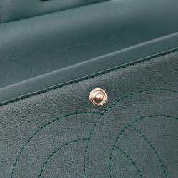 Pre Owned Chanel Green Jumbo Classic Chevron Lambskin Double Flap