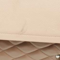 Pre Owned Chanel Light Beige Quilted Caviar Leather Jumbo Classic Double Flap Bag