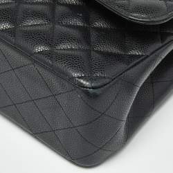 Pre Owned Chanel Black Quilted Caviar Leather Jumbo Classic Double Flap Bag