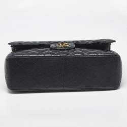 Pre Owned Chanel Black Quilted Caviar Leather Jumbo Classic Double Flap Bag