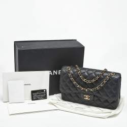 Pre Owned Chanel Black Quilted Caviar Leather Jumbo Classic Double Flap Bag