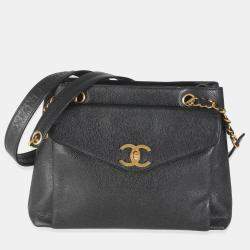 Pre Owned Chanel Vintage 24k Black Front Pocket Shoulder Bag