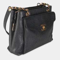 Pre Owned Chanel Vintage 24k Black Front Pocket Shoulder Bag