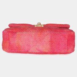 Pre Owned Chanel Coral Pink Tweed Quilted Medium Chanel 19 Flap Bag