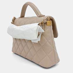 Pre Owned Chanel Beige Leather Small Top Handle Flap Bag