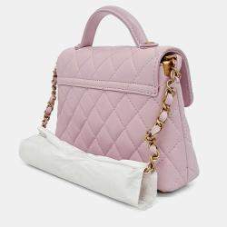Pre Owned Chanel Pink Leather Small Top Handle Flap Bag
