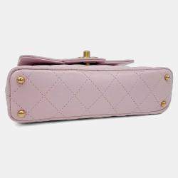 Pre Owned Chanel Pink Leather Small Top Handle Flap Bag