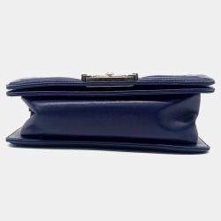 Pre Owned Chanel Navy Blue Leather Small Boy Bag