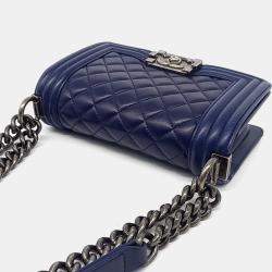 Pre Owned Chanel Navy Blue Leather Small Boy Bag