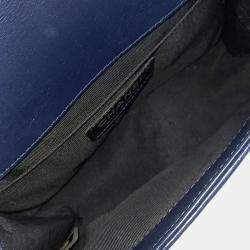 Pre Owned Chanel Navy Blue Leather Small Boy Bag