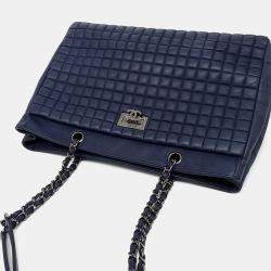 Pre Owned Chanel Blue Leather Chain Shoulder Bag