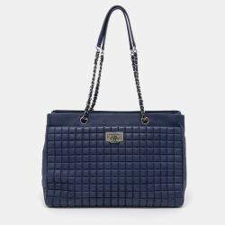 Pre Owned Chanel Blue Leather Chain Shoulder Bag