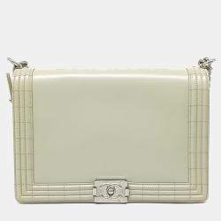 Pre Owned Chanel Green Leather Boy Bag Large