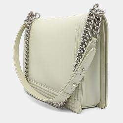 Pre Owned Chanel Green Leather Boy Bag Large