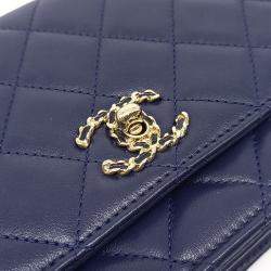 Pre Owned Chanel Navy Blue Leather Lambskin Trendy CC WOC Mini Crossbody Bag