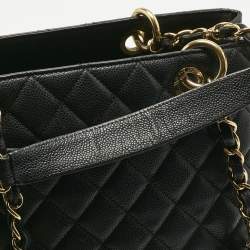 Pre Owned Chanel Black Quilted Caviar Leather Grand Shopper Tote
