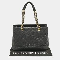 Pre Owned Chanel Black Quilted Caviar Leather Grand Shopper Tote