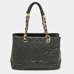 Pre Owned Chanel Black Quilted Caviar Leather Grand Shopper Tote