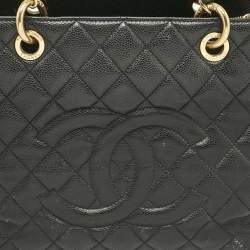 Pre Owned Chanel Black Quilted Caviar Leather Grand Shopper Tote