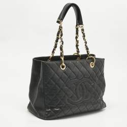 Pre Owned Chanel Black Quilted Caviar Leather Grand Shopper Tote