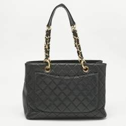 Pre Owned Chanel Black Quilted Caviar Leather Grand Shopper Tote