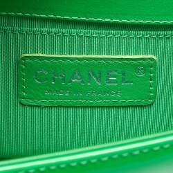 Pre Owned Chanel Green Quilted Patent Leather Small Boy Flap Bag