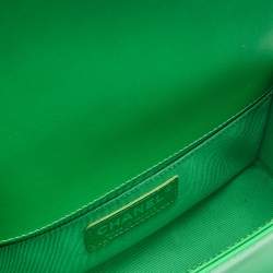 Pre Owned Chanel Green Quilted Patent Leather Small Boy Flap Bag