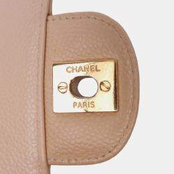 Pre Owned Chanel Beige Medium Classic Caviar Double Flap