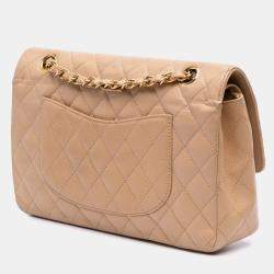Pre Owned Chanel Beige Medium Classic Caviar Double Flap