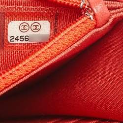 Pre Owned Chanel Orange Quilted Leather Classic Wallet On Chain