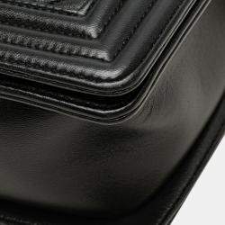 Pre Owned Chanel Black Medium Chevron Wrinkled Lambskin Boy Flap