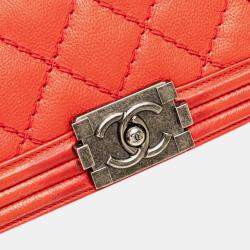 Pre Owned Chanel Red Medium Quilted Calfskin Wild Stitch Boy Flap  Bag