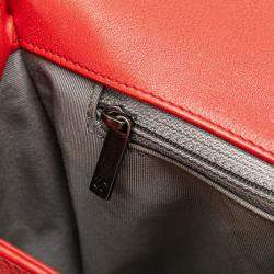 Pre Owned Chanel Red Medium Quilted Calfskin Wild Stitch Boy Flap  Bag