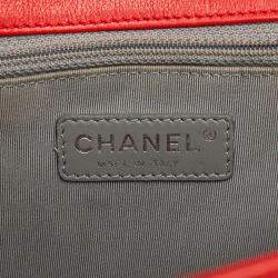 Pre Owned Chanel Red Medium Quilted Calfskin Wild Stitch Boy Flap  Bag