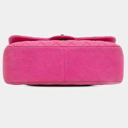 Pre Owned Chanel Pink Jumbo Classic Caviar Double Flap Bag