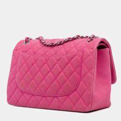 Pre Owned Chanel Pink Jumbo Classic Caviar Double Flap Bag