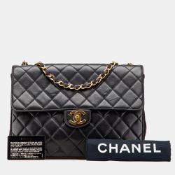Pre Owned Chanel Black Jumbo Classic Lambskin Single Flap Bag