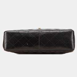 Pre Owned Chanel Black Jumbo Classic Lambskin Single Flap Bag