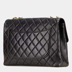 Pre Owned Chanel Black Jumbo Classic Lambskin Single Flap Bag