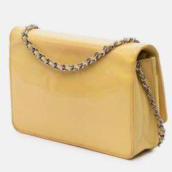 Pre Owned Chanel Yellow CC Patent Wallet On Chain