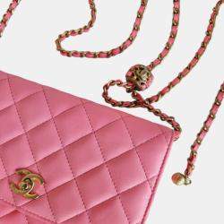 Pre Owned Chanel Pink Lambskin Quilted CC Pearl Crush Wallet On Chain
