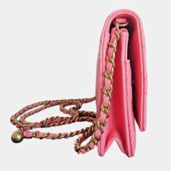 Pre Owned Chanel Pink Lambskin Quilted CC Pearl Crush Wallet On Chain