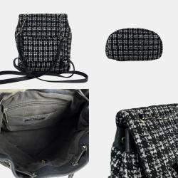 Pre Owned Chanel CC Black Purple Tweed Leather Backpack