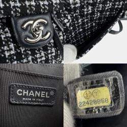 Pre Owned Chanel CC Black Purple Tweed Leather Backpack