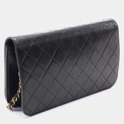 Pre Owned Chanel Full Flap Black Lambskin Quilted Shoulder Bag