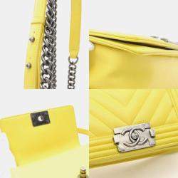 Pre Owned Chanel Boy Small Chevron Yellow Lambskin Shoulder Bag