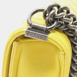 Pre Owned Chanel Boy Small Chevron Yellow Lambskin Shoulder Bag